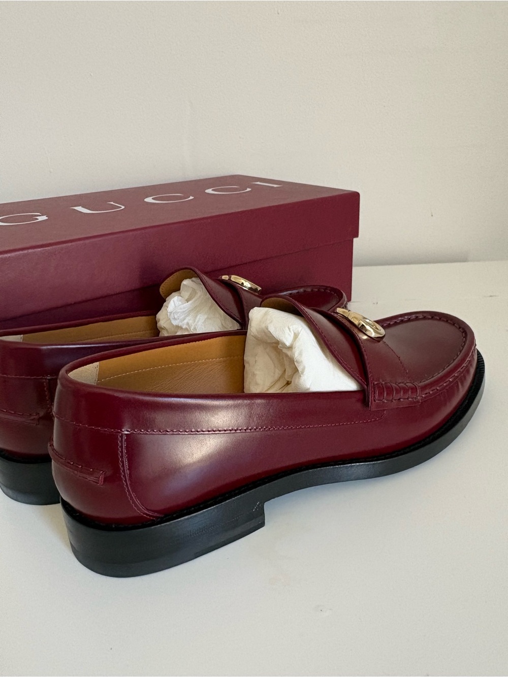 GUCCI Women’s Burgundy Leather Loafers NEW Size 40 / US 10 - Picture 5 of 11